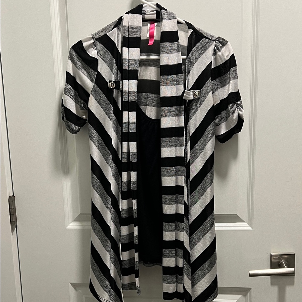 Black and White Striped Cardigan w/ Tank Built In